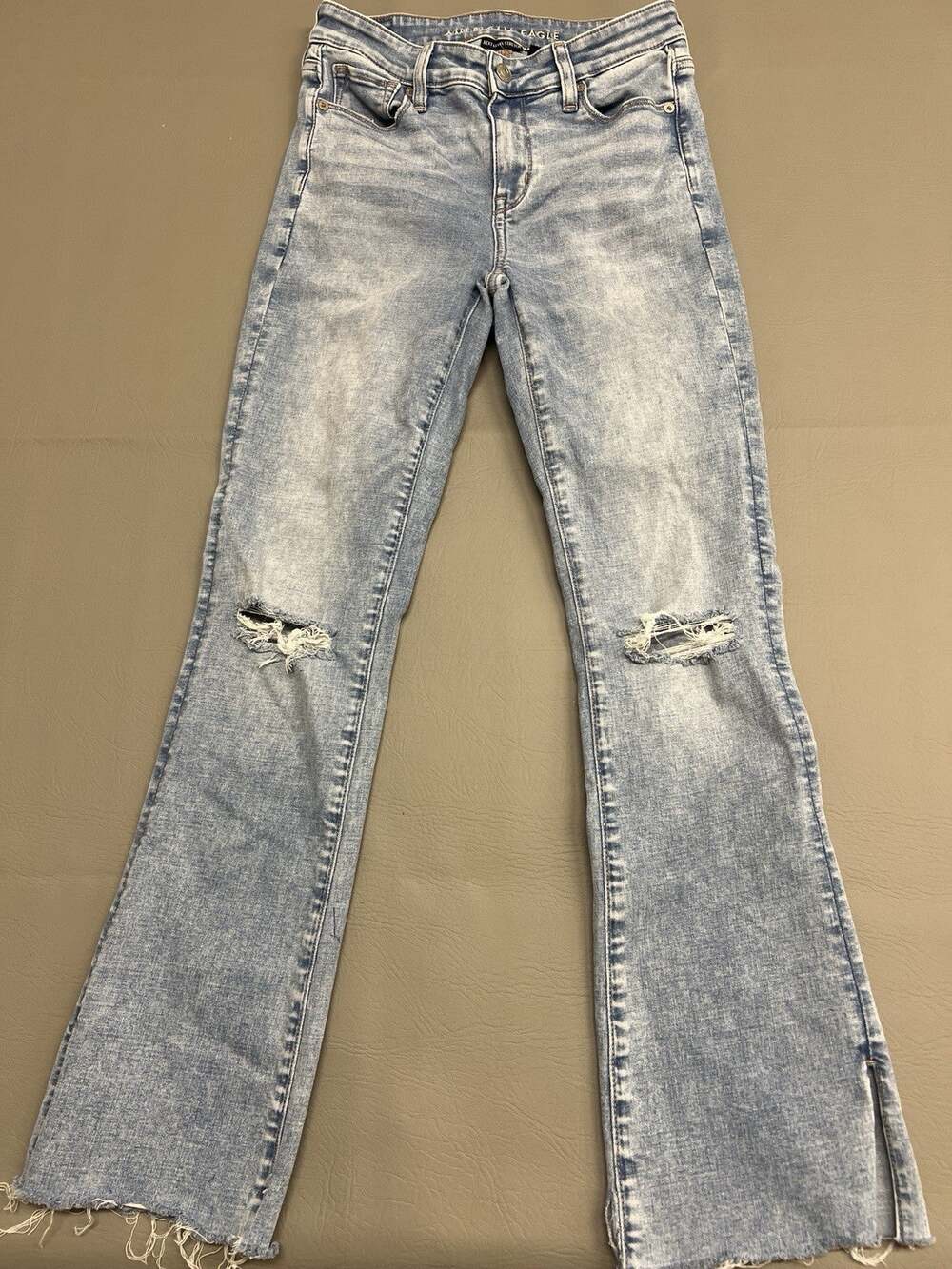 American Eagle Next Level Stretch Flare Jeans 2 Light Wash High Rise Ripped